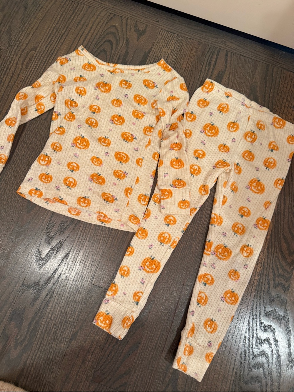 Essentials Cream Pumpkin Print Soft Knit 3T Pajama Set